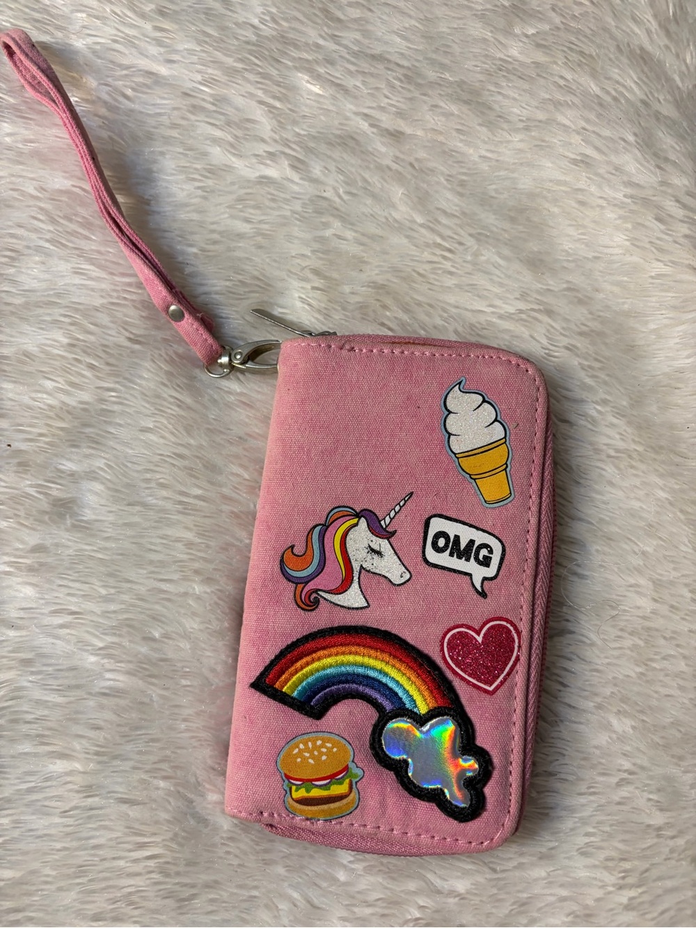 Kids Pink Unicorn & Rainbow Wristlet Wallet